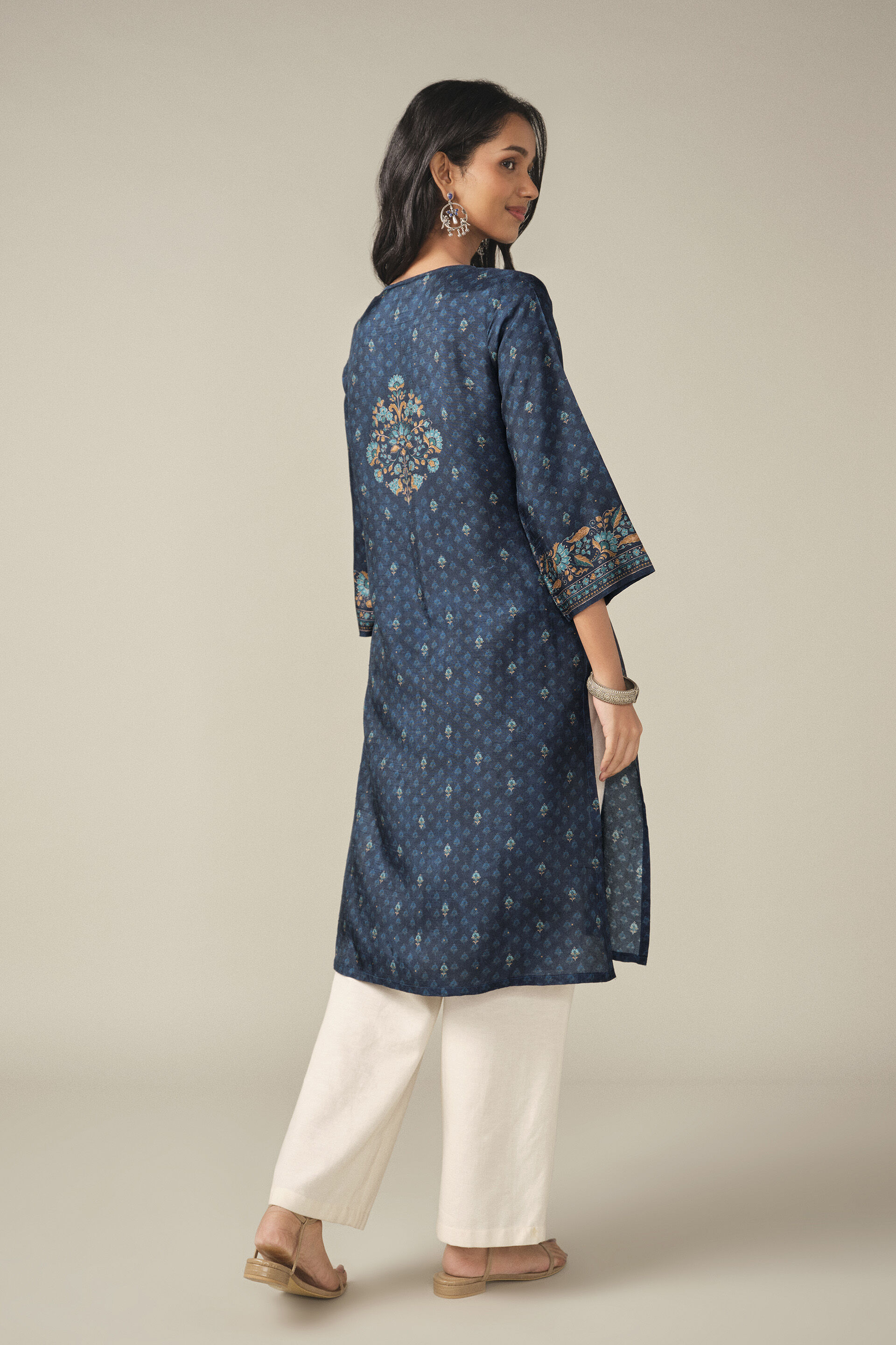 Printed Kurta in Indigo, Indigo, image 5